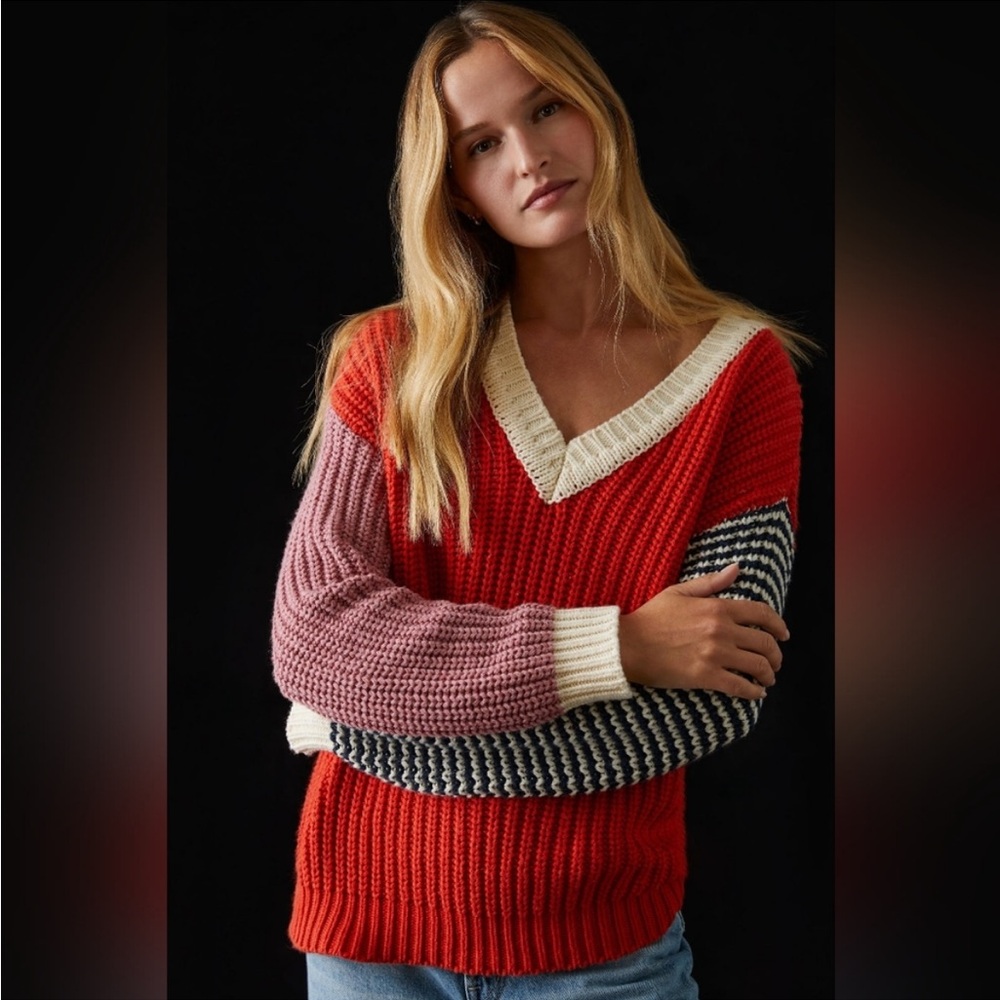 Birds of Paradis by Trovata Colorblock V-Neck Sweater